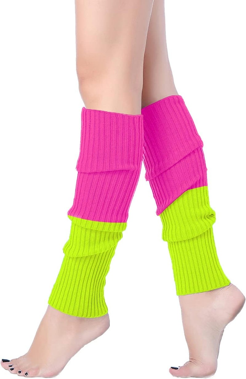v28 Women Juniors Neon Ribbed Leg Warmers for 80s Eighty's Party Sports Yoga - Image 1